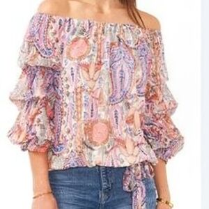 NWT Vince Camuto Women's Off The Shoulder Paisley Bubble Sleeve Top XL